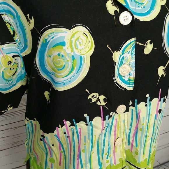 Vtg Holly Lane Black Martini Cocktail Olive Shirt… - Picture 3 of 6